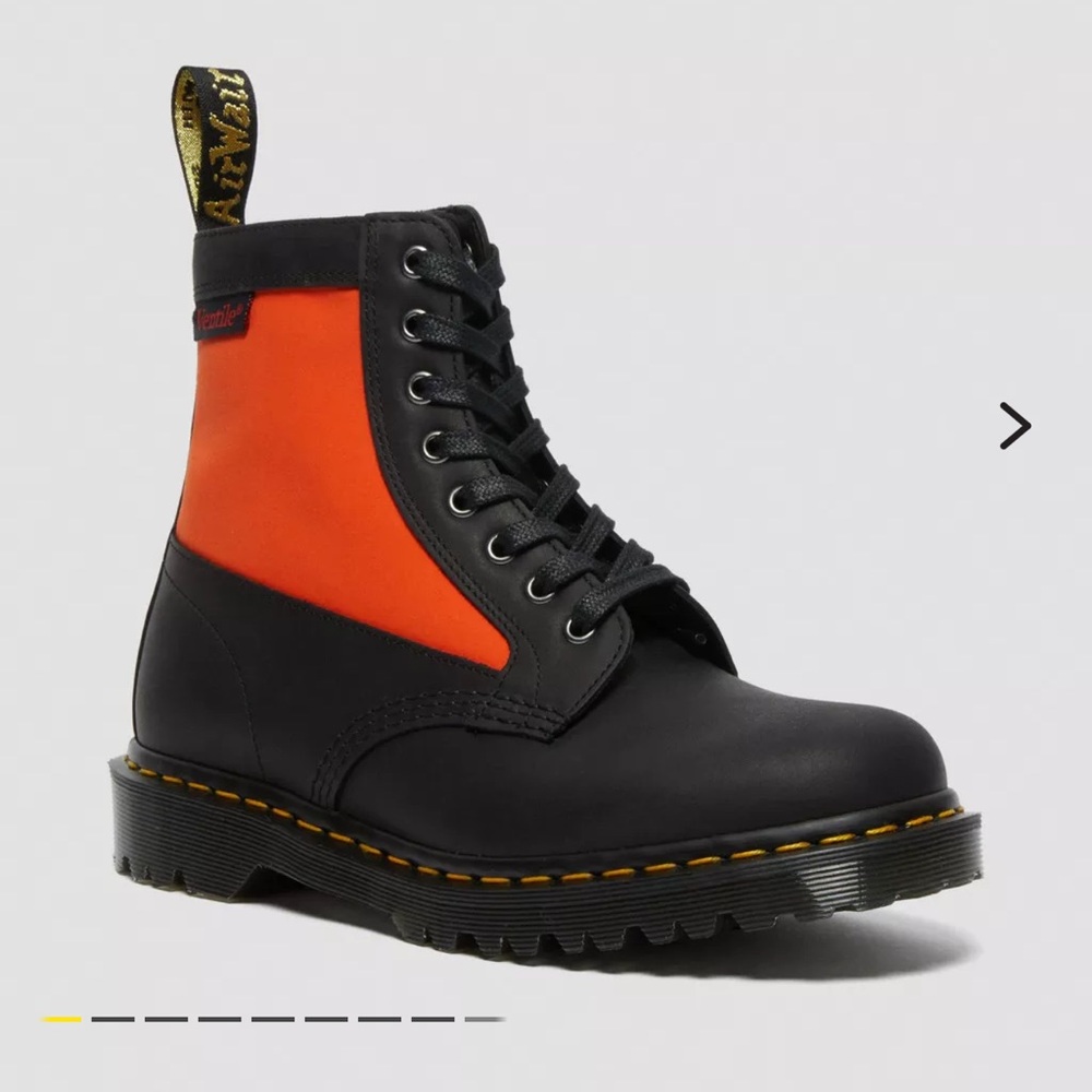 Dr. Martens Men’s 1460 Bold Black & Orange Leather Combat Boots – Size 6